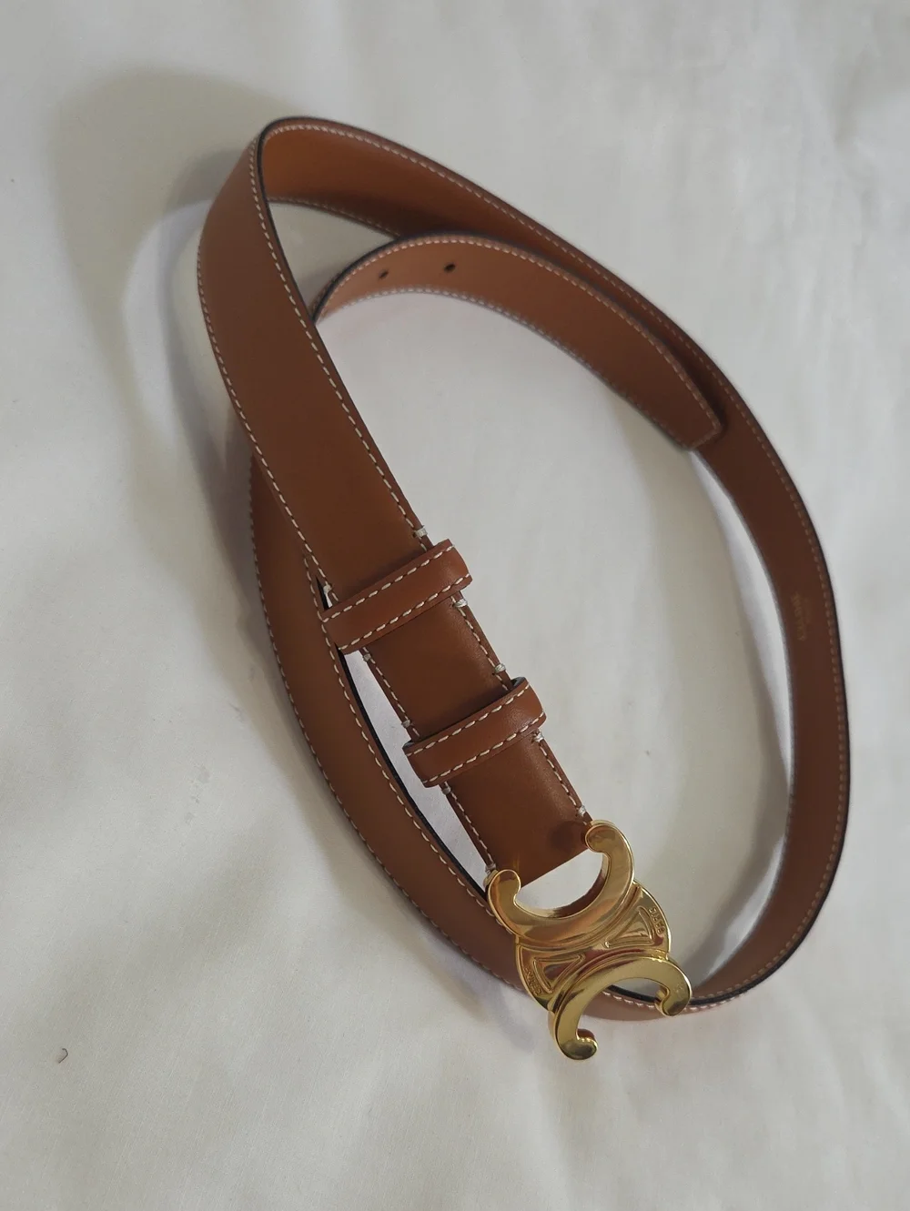 Celine Triomphe Belt Camel Brown Leather 85cm